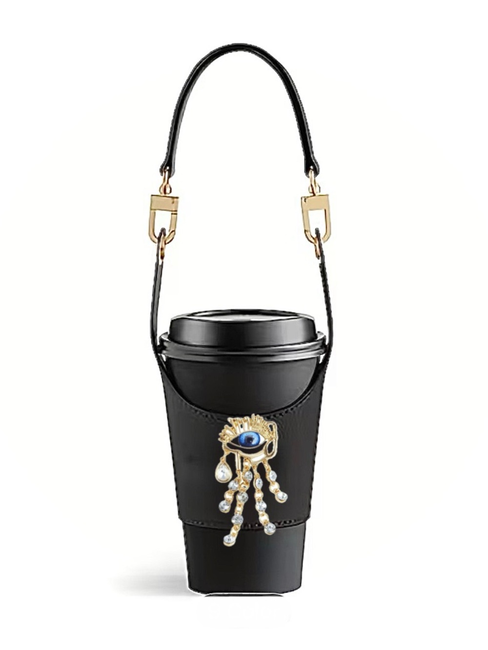Black coffee tea cup, tumbler Bag with Eye Charm